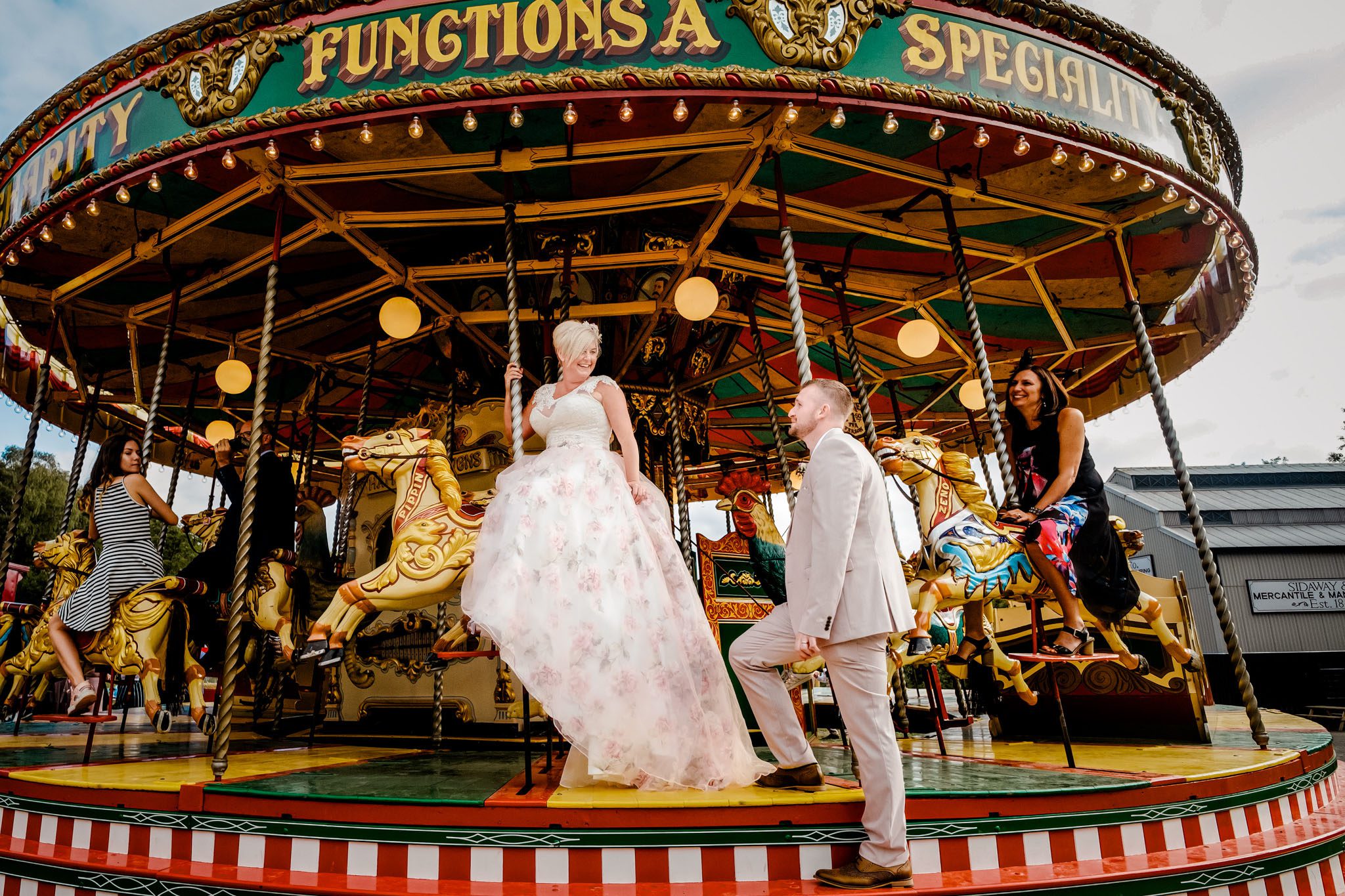 Bride and Groom on a Victorian Carousel at Blists Hill Victorian Villiage